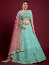 Sweet Turquoise Sequins Georgette Reception Wear Lehenga Choli