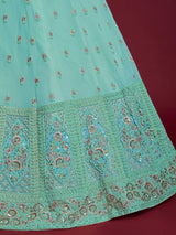 Sweet Turquoise Sequins Georgette Reception Wear Lehenga Choli