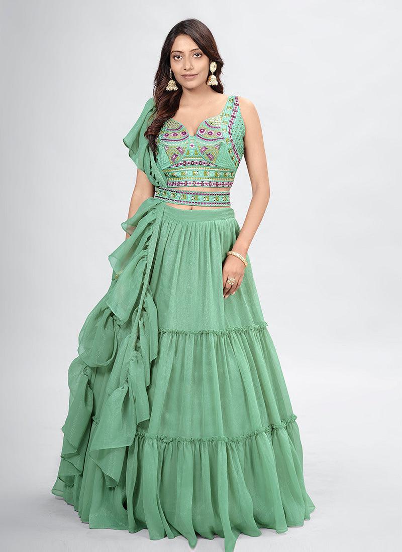 Sweetheart Neck Green Designer Chaniya Choli