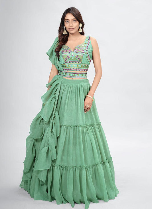 Sweetheart Neck Green Designer Chaniya Choli