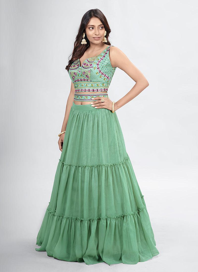 Sweetheart Neck Green Designer Chaniya Choli