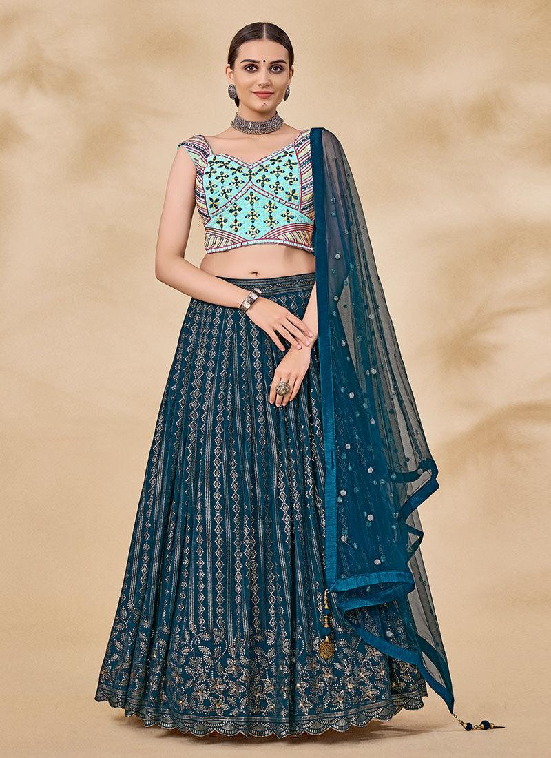 Sweetheart Neck Teal Lehenga Choli