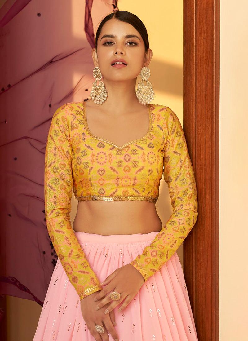 Sweetheart Neckline Mukaish Work Lehenga Choli With Full Sleeves Blouse