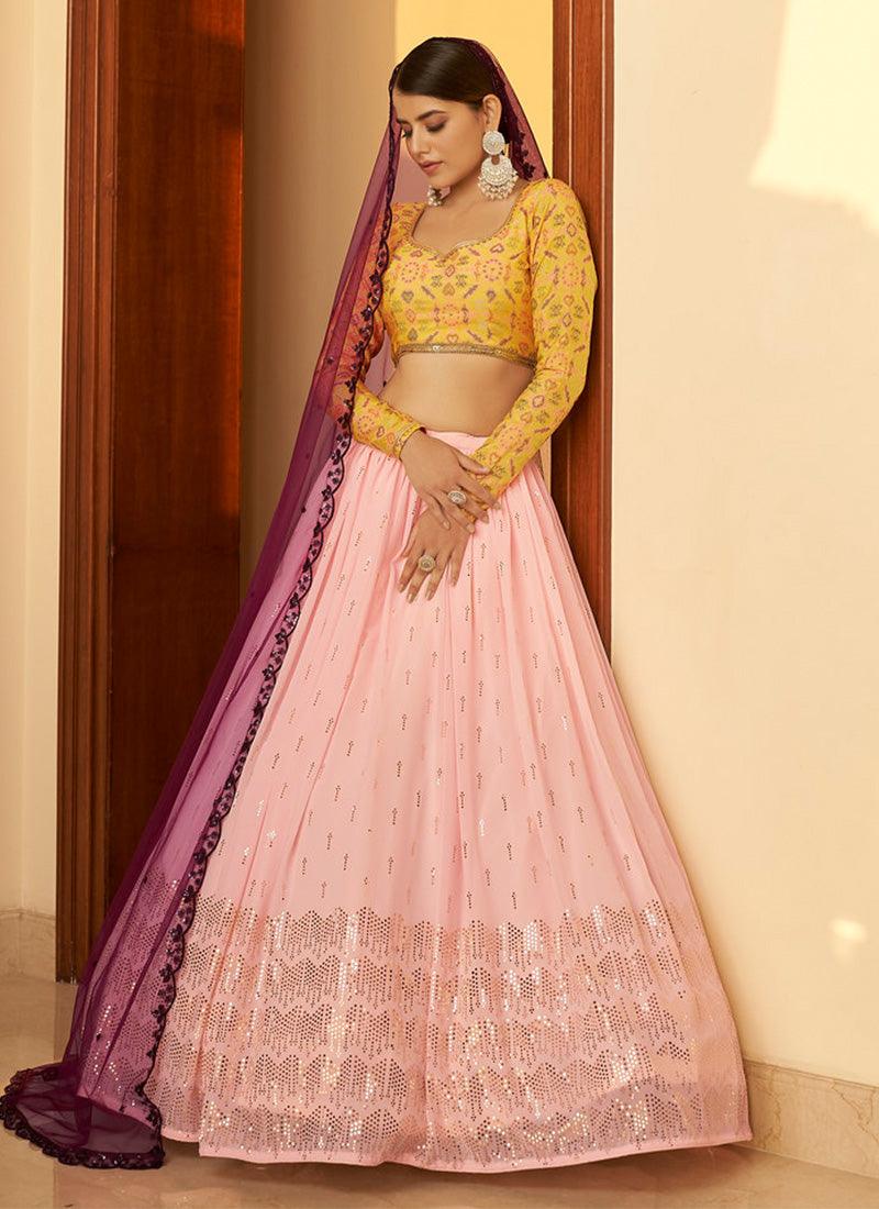 Sweetheart Neckline Mukaish Work Lehenga Choli With Full Sleeves Blouse