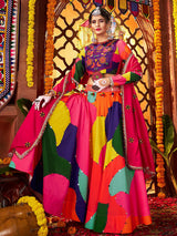 Tantalizing Multi-Color Mirror Work Muslin Silk Navratri Wear Lehenga Choli