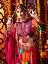 Tantalizing Multi-Color Mirror Work Muslin Silk Navratri Wear Lehenga Choli
