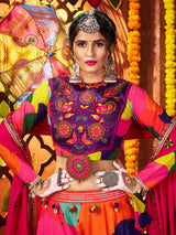 Tantalizing Multi-Color Mirror Work Muslin Silk Navratri Wear Lehenga Choli