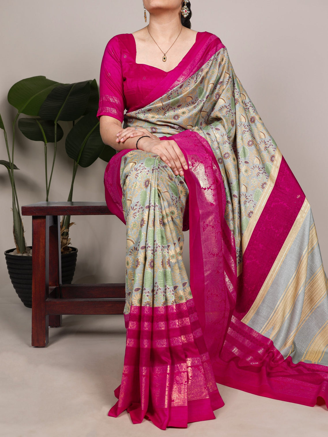 Tasar Silk Floral Printed Saree