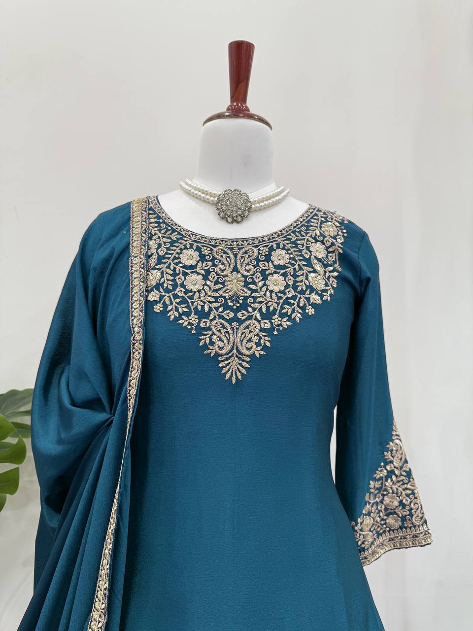 Teal Blue Chinon Silk Lehenga Set with Sequin Work & Lace Border Dupatta  Full-Stitched Traditional Wear