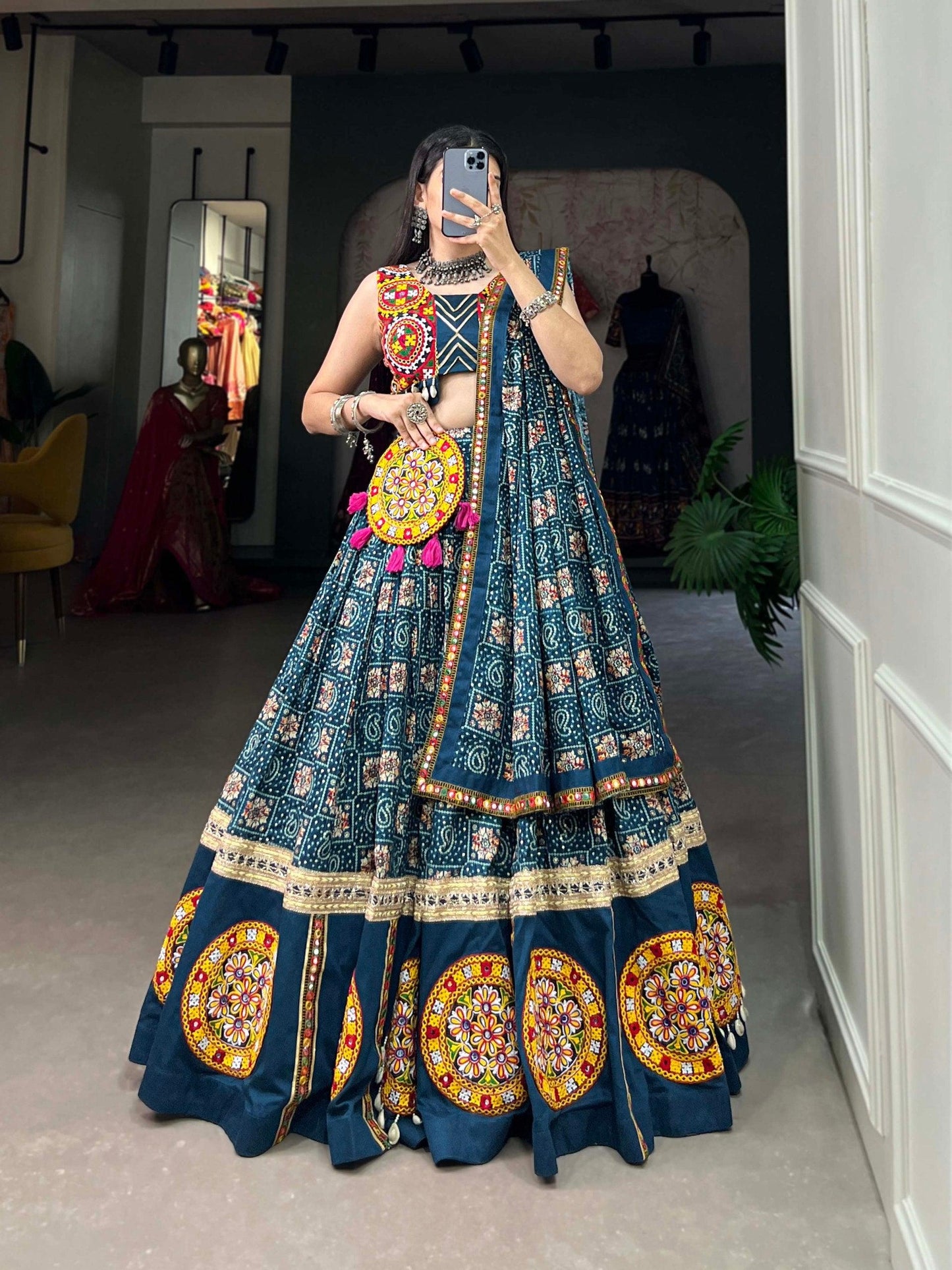 Teal Blue Colored Navratri Festival Wear Lehenga Choli Set