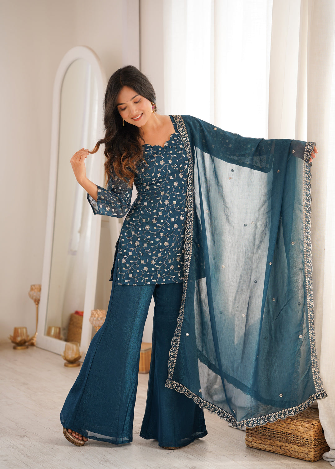 Teal Blue Designer Fancy Kurta Set
