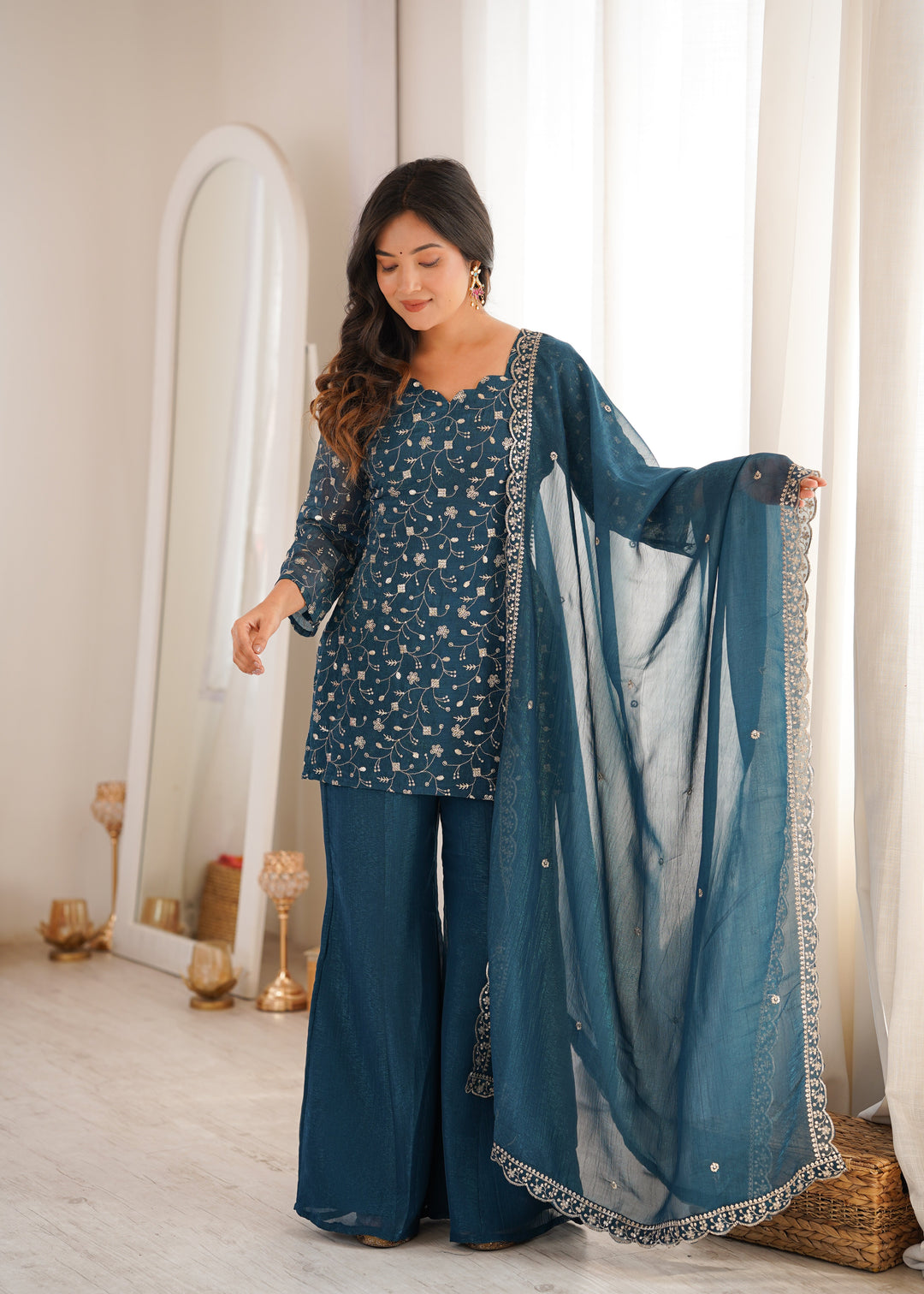 Teal Blue Designer Fancy Kurta Set