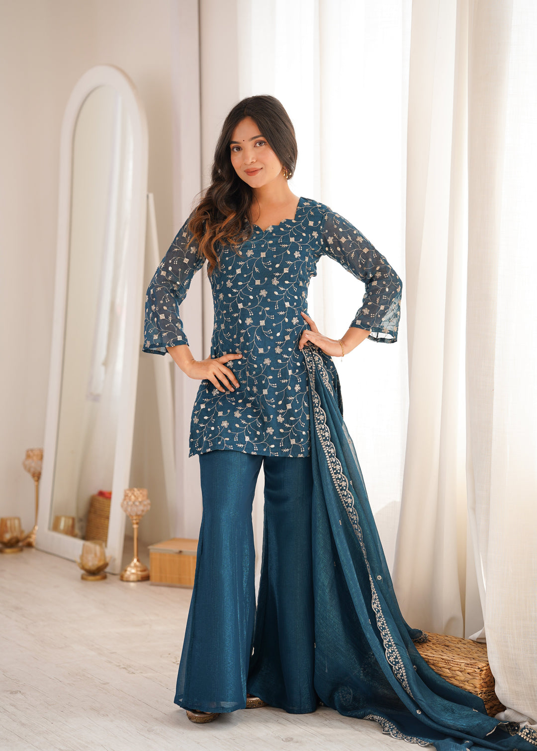 Teal Blue Designer Fancy Kurta Set