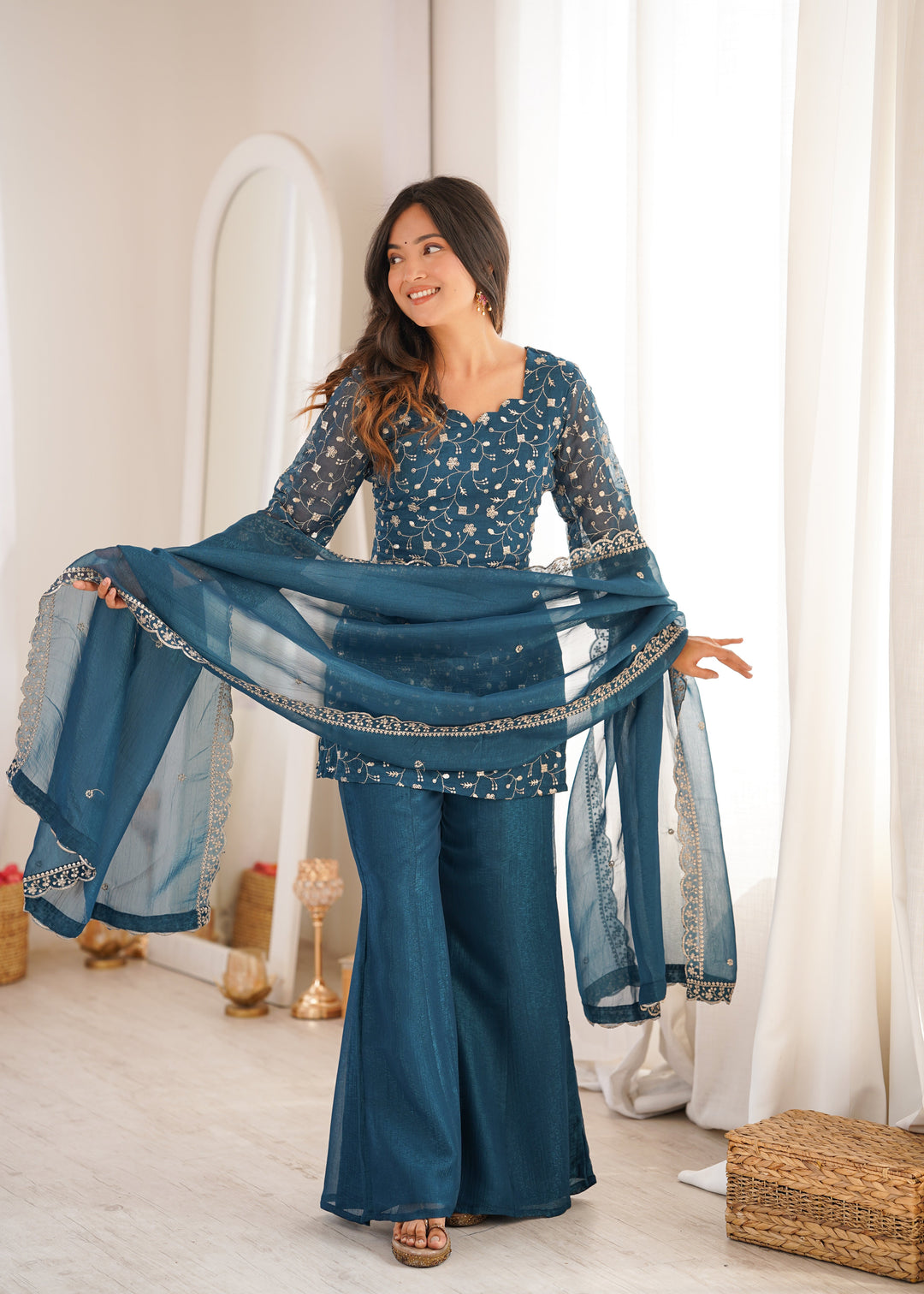 Teal Blue Designer Fancy Kurta Set