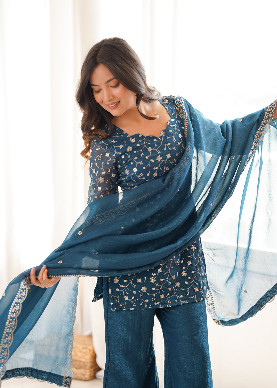 Teal Blue Designer Fancy Kurta Set