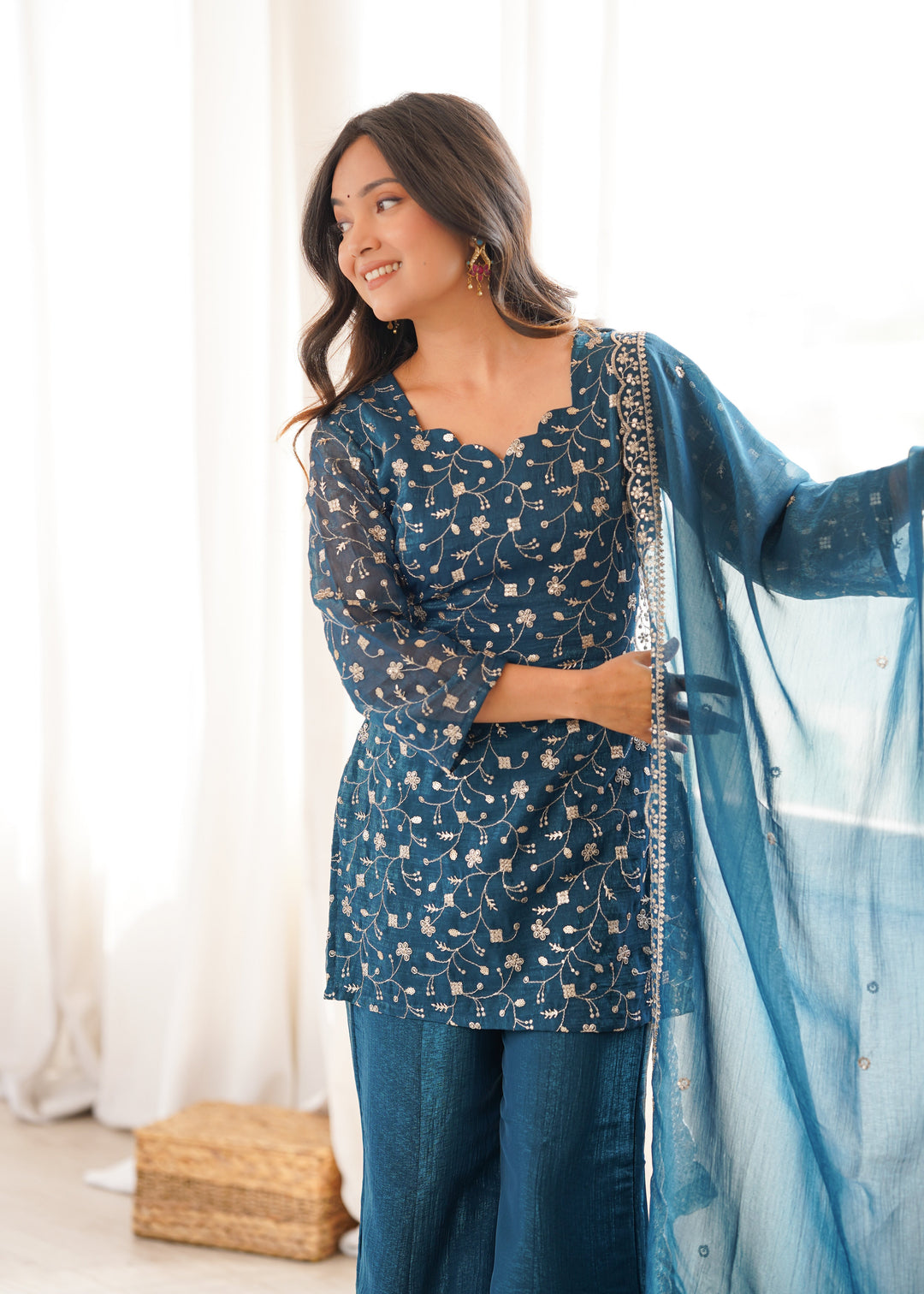 Teal Blue Designer Fancy Kurta Set