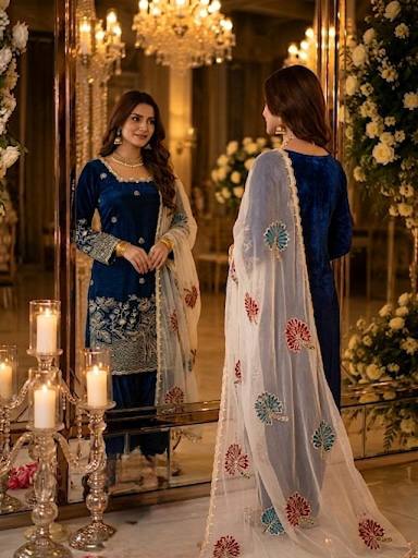 Teal Blue Embroidered Farshi Palazzo Set