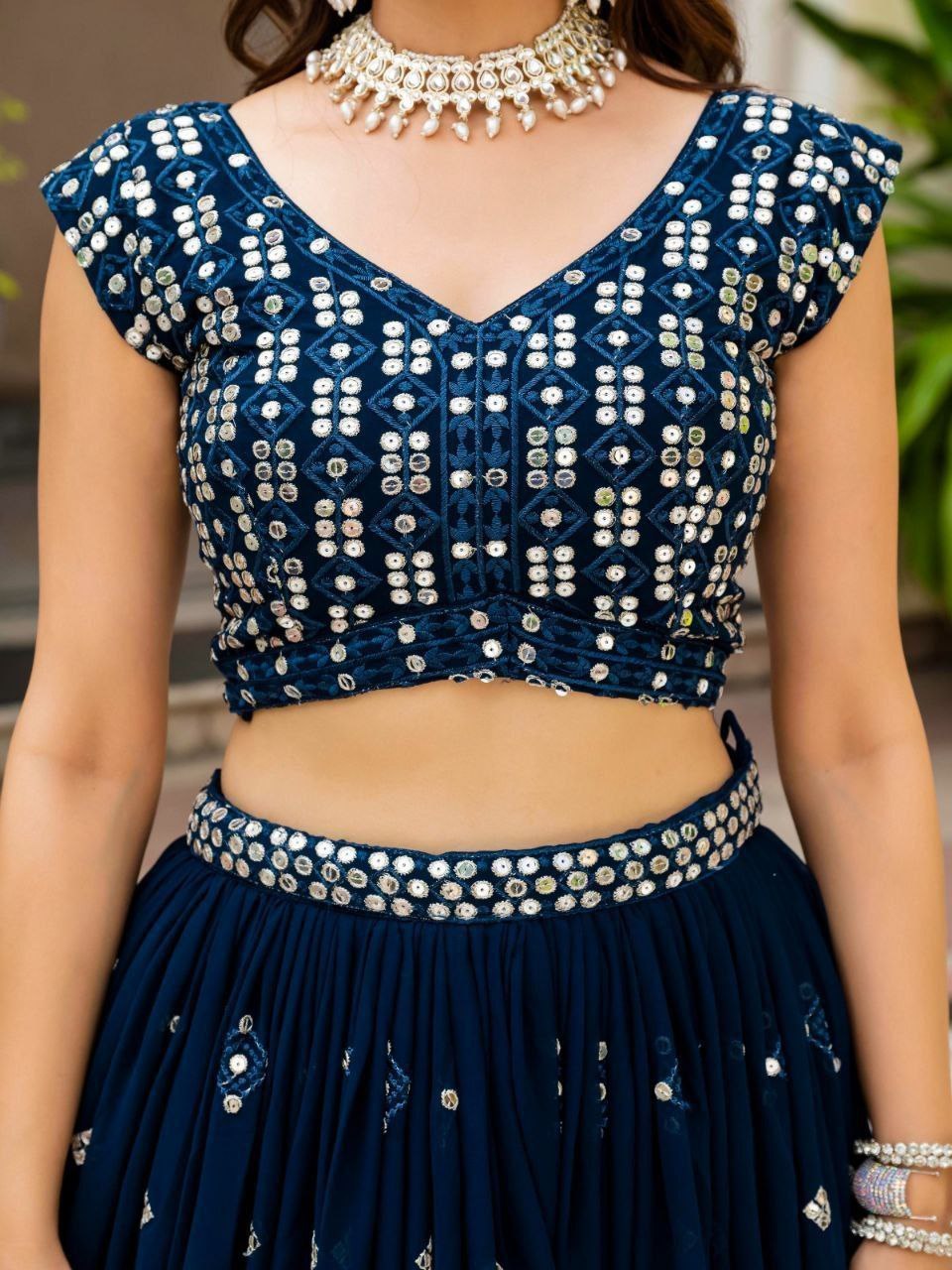 Teal Blue Georgette Embroidered Lehenga Set