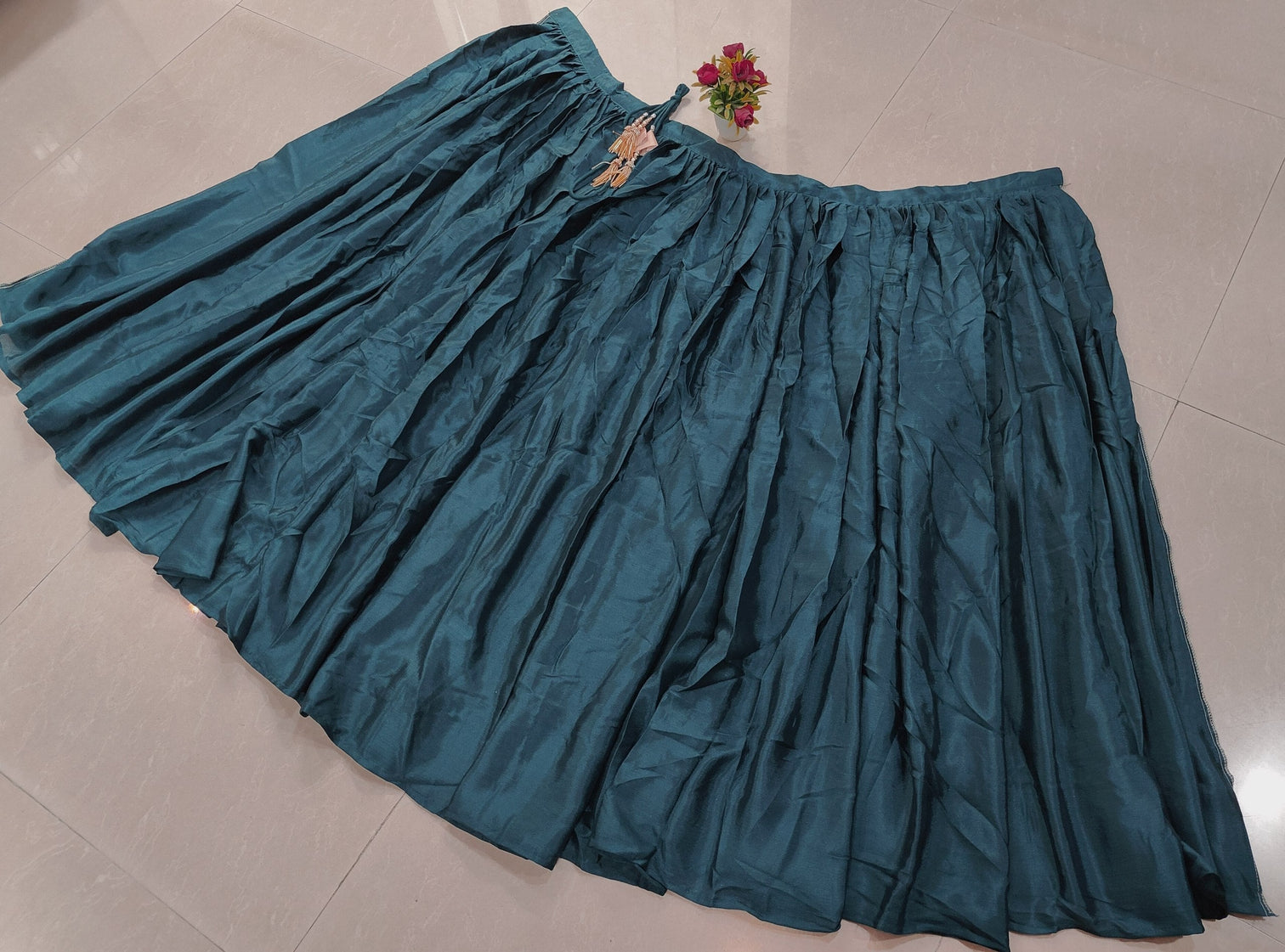 Teal Chinon Silk Sequin Lehenga