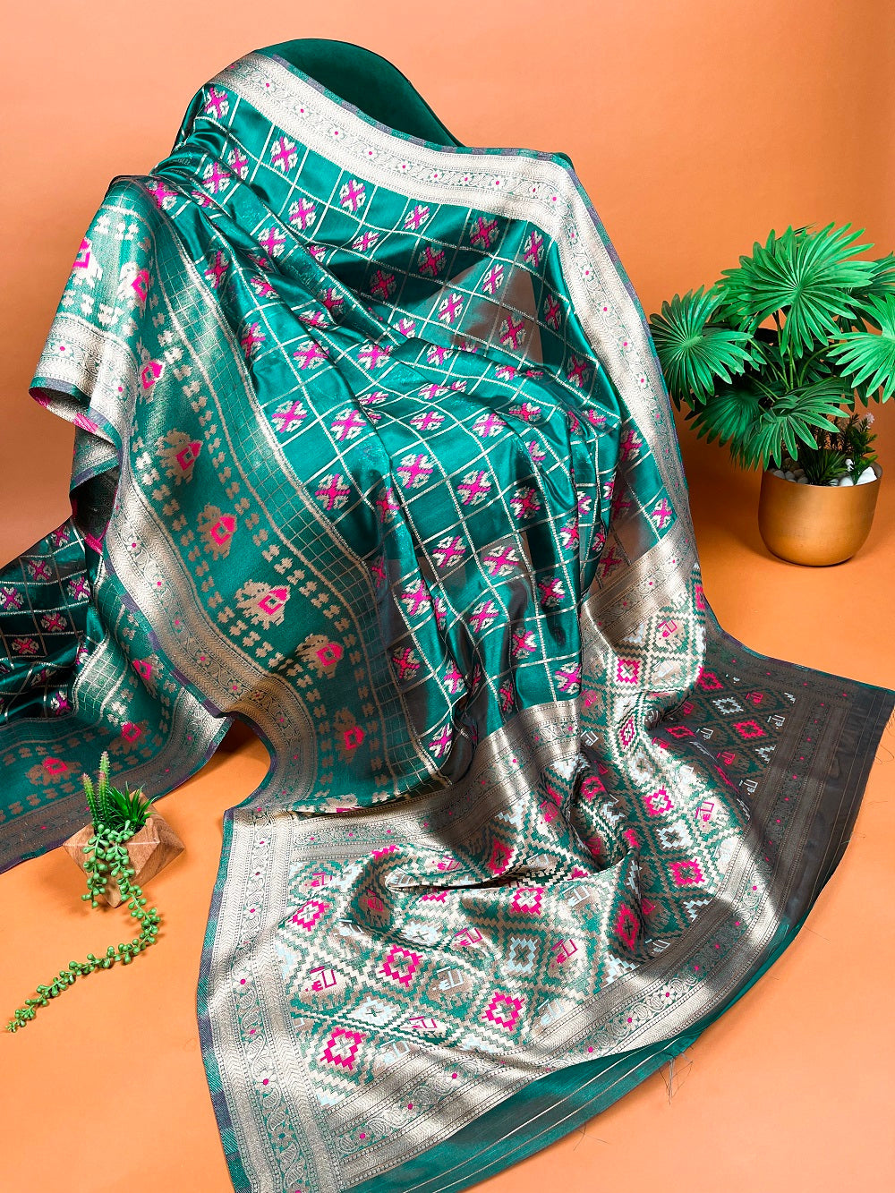 Teal Color Weaving Work Organza Saree