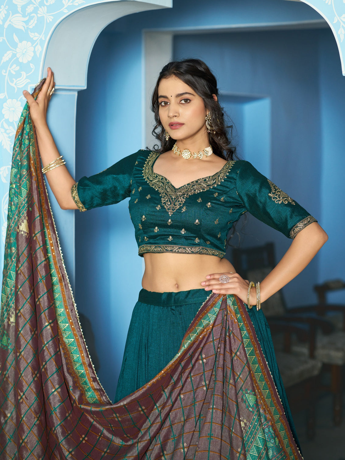 Teal color traditional lehenga choli