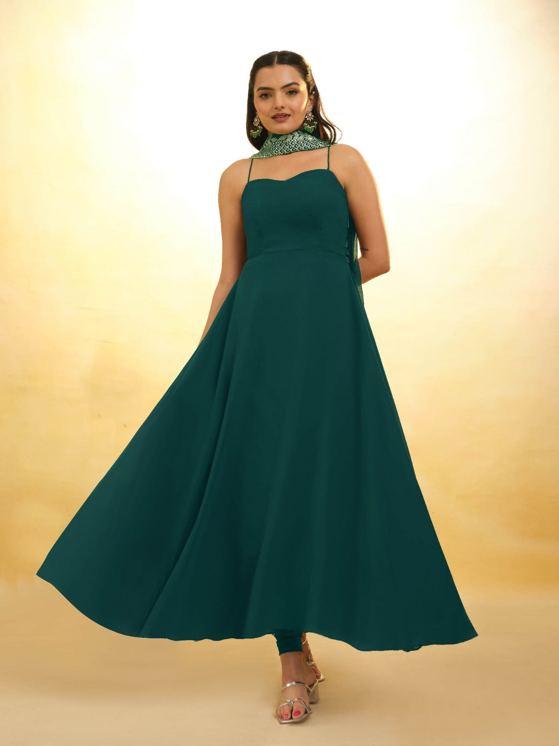 Teal Color Stylish Turquoise Georgette Dress with Embroidery – Ready to Wear