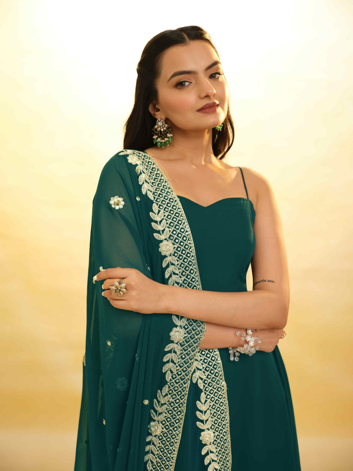 Teal Color Stylish Turquoise Georgette Dress with Embroidery – Ready to Wear