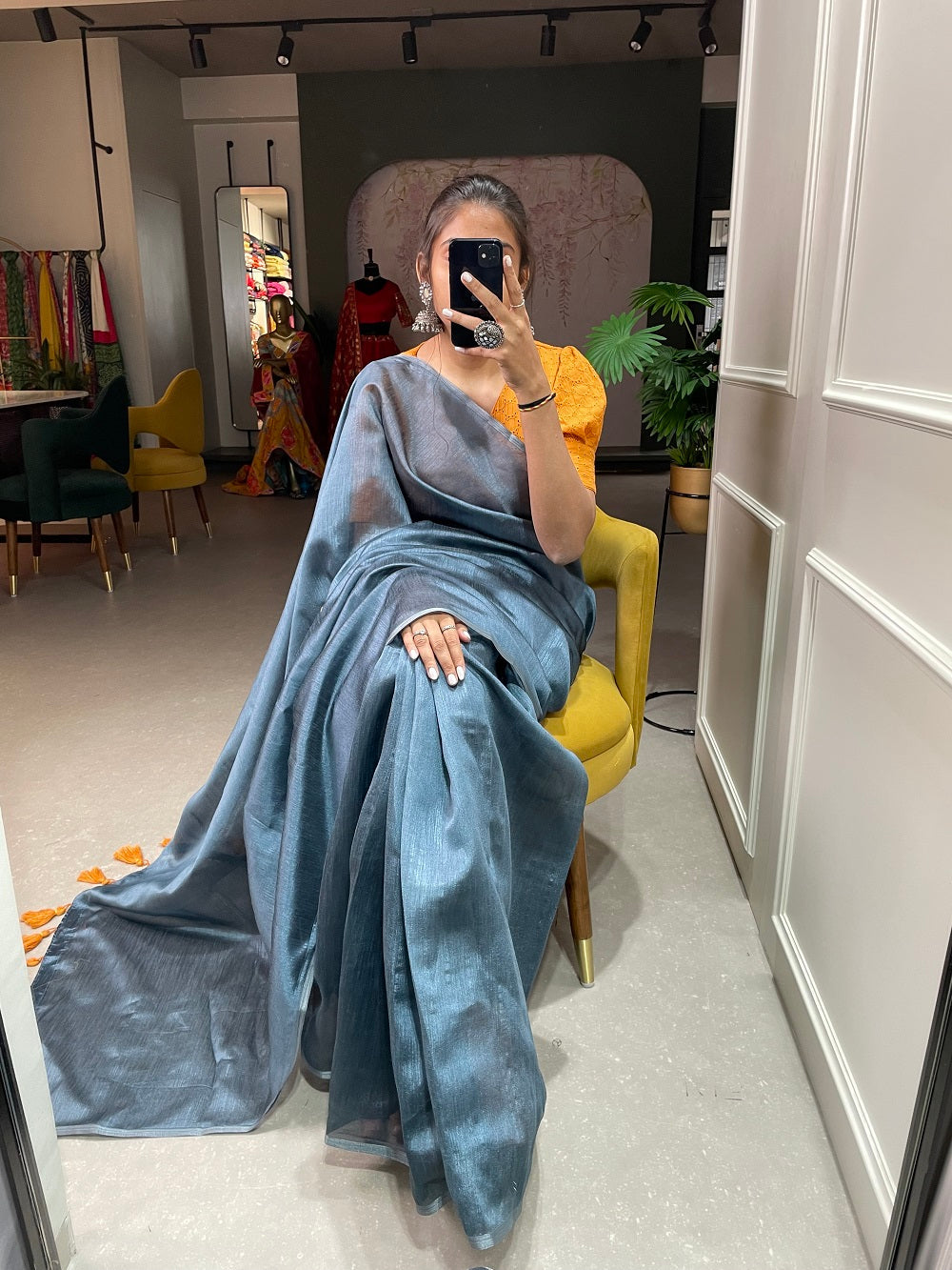 Teal Color Plain Melanin Silk Saree