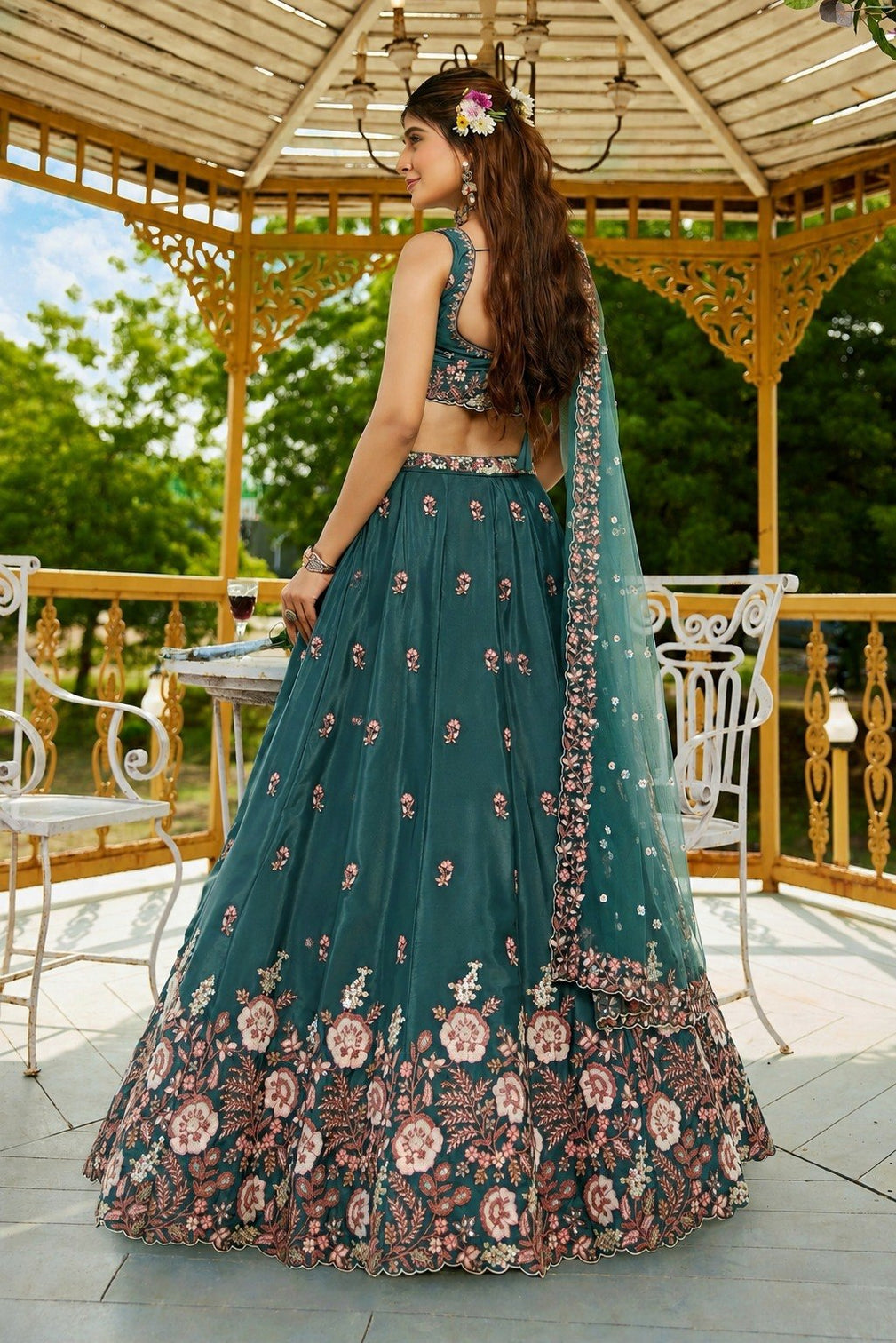 Teal Designer Crepe Lehenga Choli