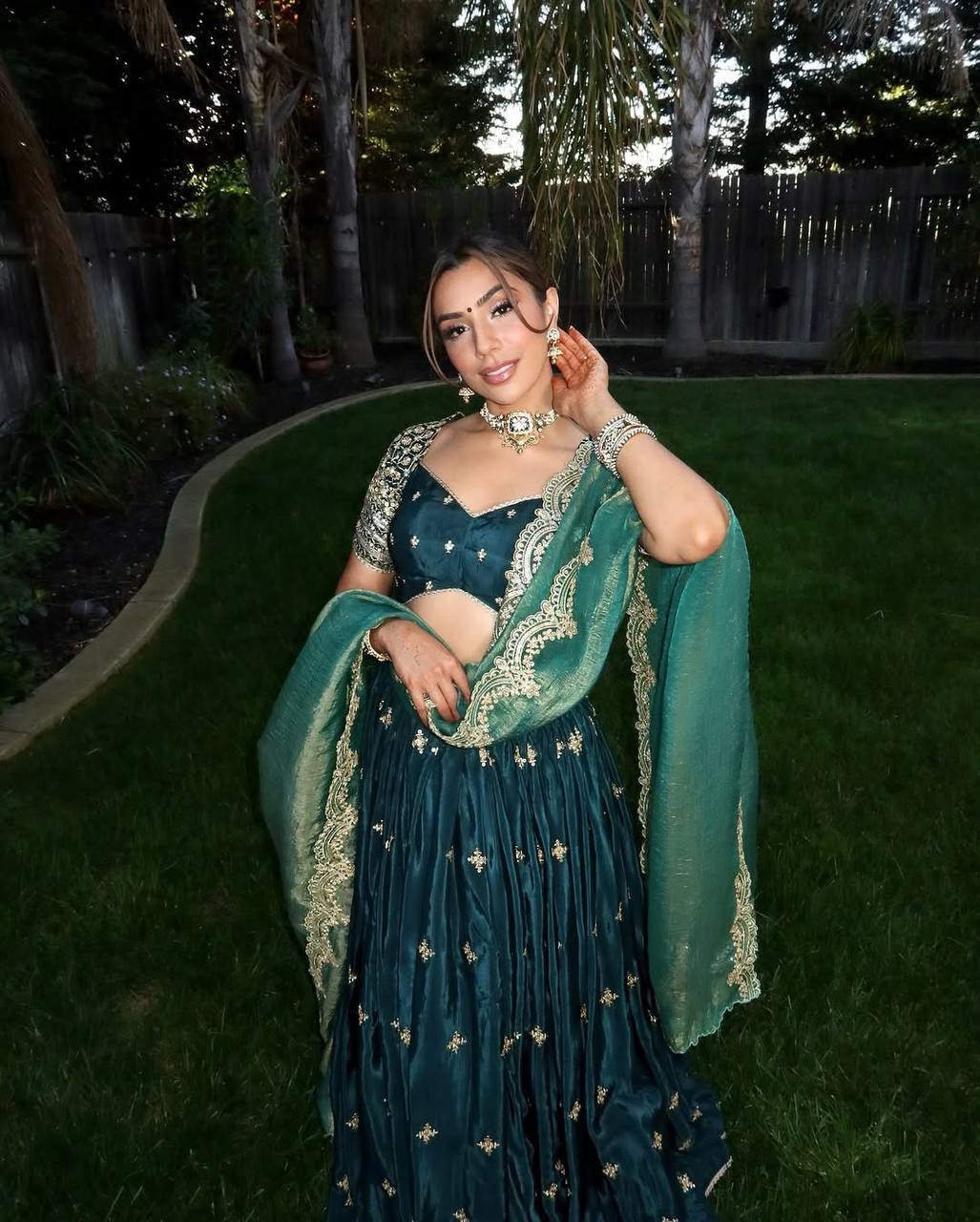Teal Elegant Japan Satin Lehenga Choli Set with Thread & Sequin Work and Fendi Silk Dupatta