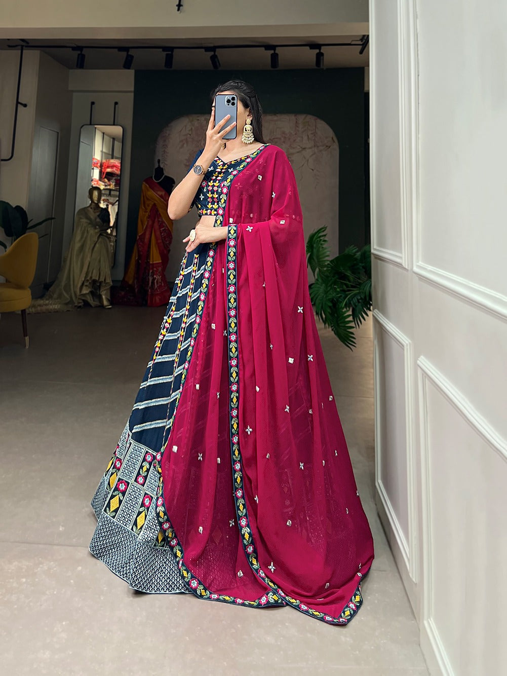 Teal Embroidered Georgette Lehenga - Celebrate Tradition in Modern Elegance