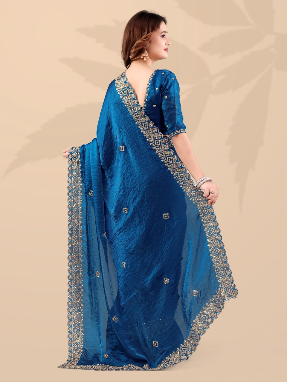 Teal Frendi Silk Saree with Sequin Work