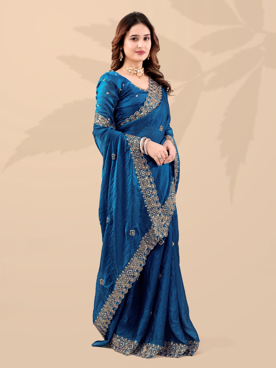 Teal Frendi Silk Saree with Sequin Work