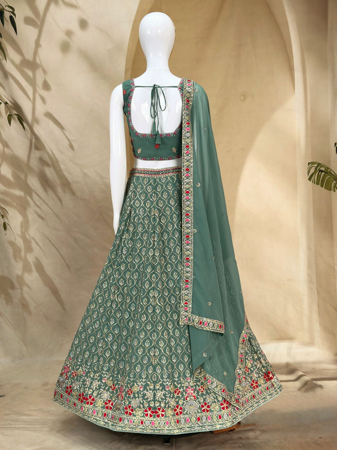 Teal Georgette Embroidered Lehenga Choli