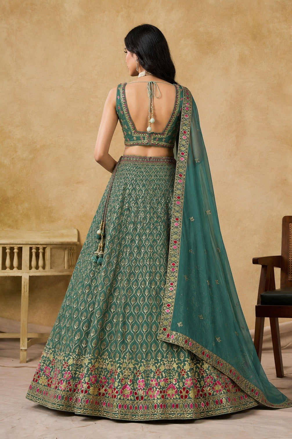 Teal Georgette Embroidered Lehenga Choli