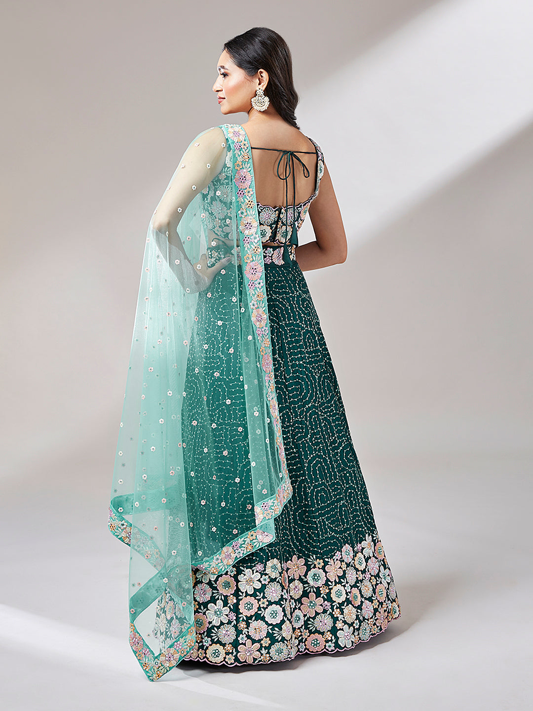 Teal Georgette heavy Sequinse embroidery Semi-Stitched Lehenga choli & Dupatta