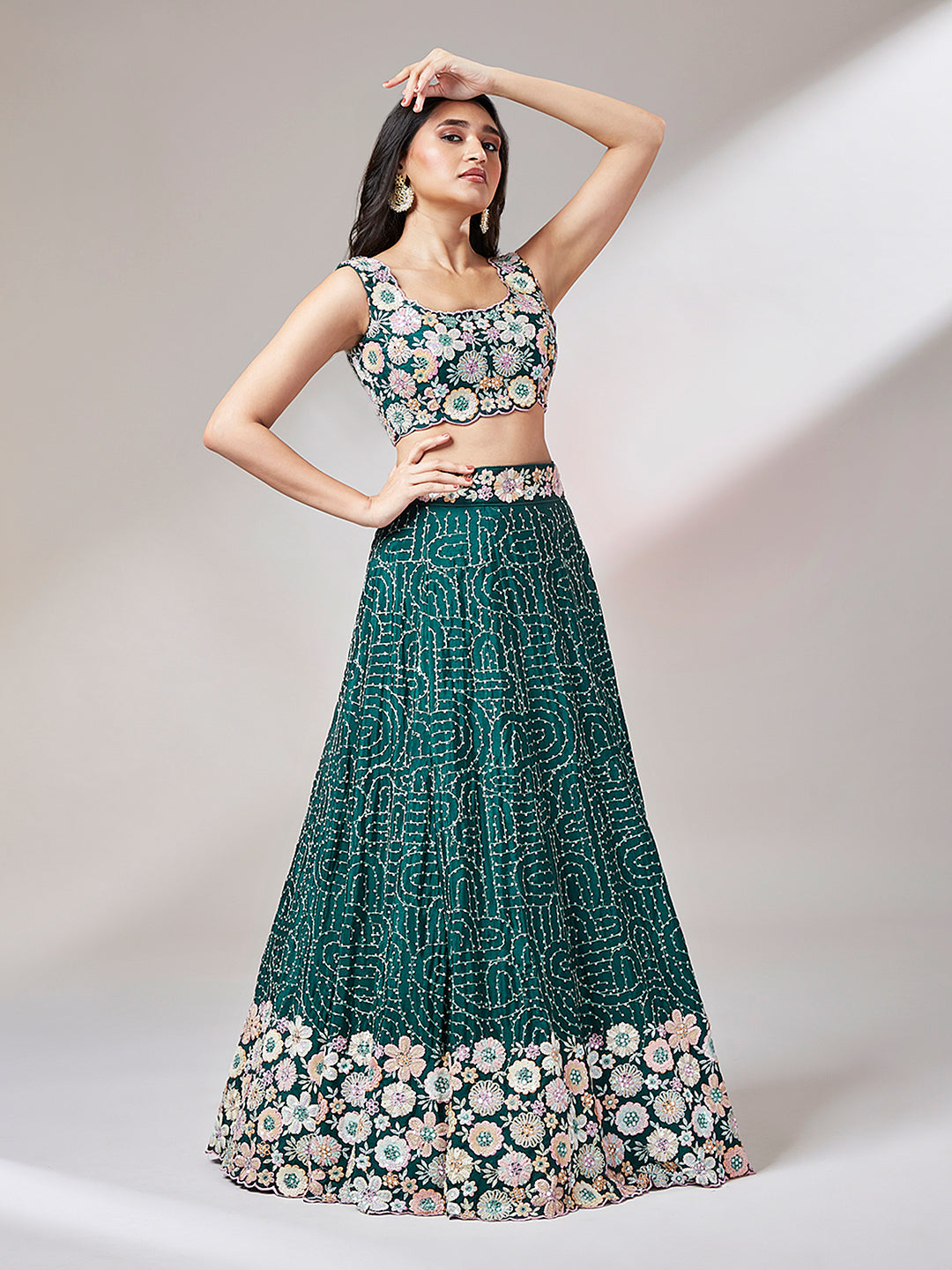 Teal Georgette heavy Sequinse embroidery Semi-Stitched Lehenga choli & Dupatta