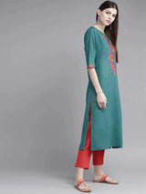 Libas Teal Green Yoke Design Cotton Kurta