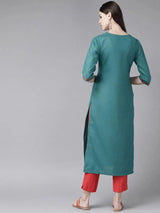 Libas Teal Green Yoke Design Cotton Kurta
