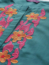 Libas Teal Green Yoke Design Cotton Kurta
