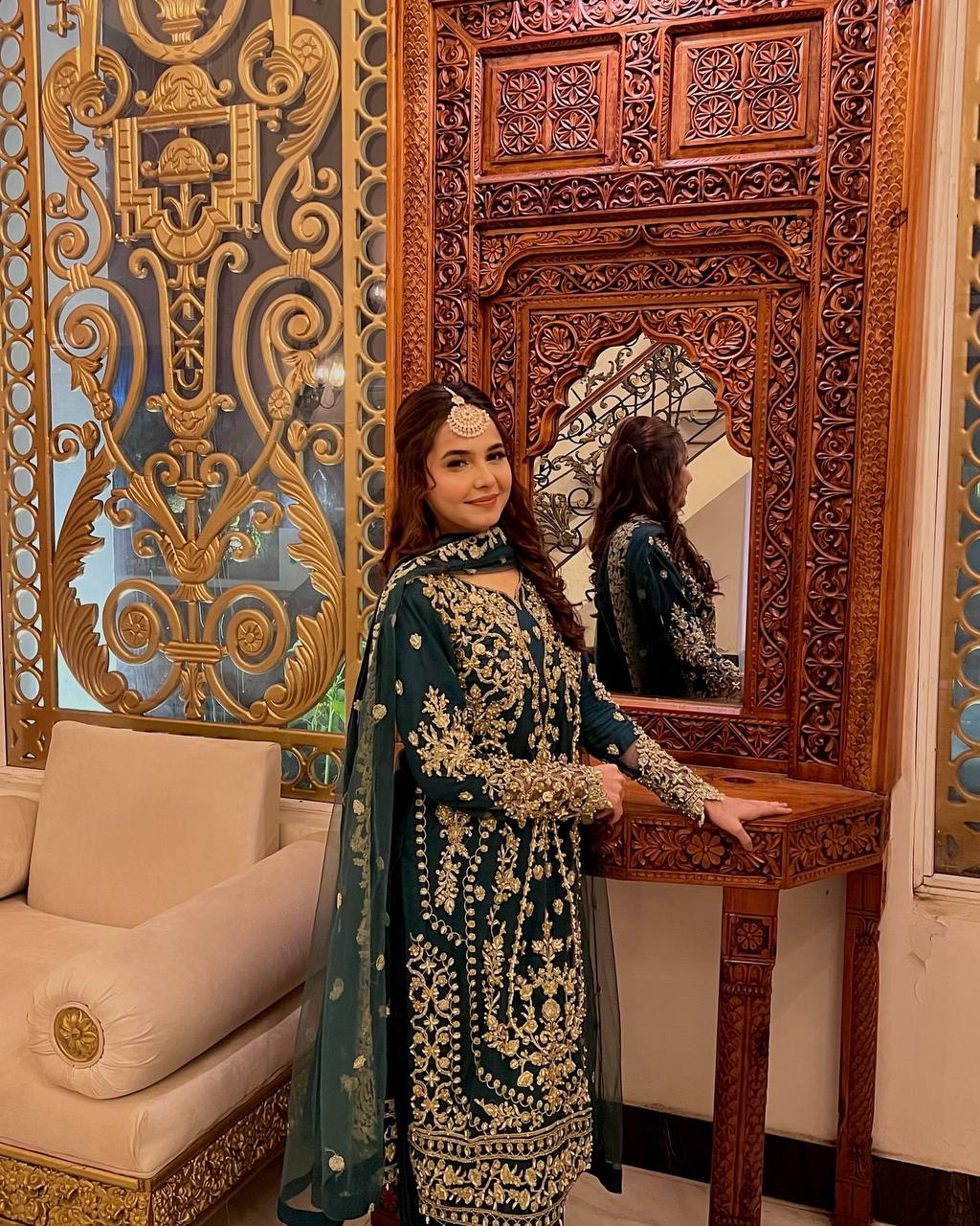 Teal Heavy Faux Georgette Embroidered Palazzo Set with 5mm Sequin & Rivet Moti Work, Fancy Latkan Border & Dupatta