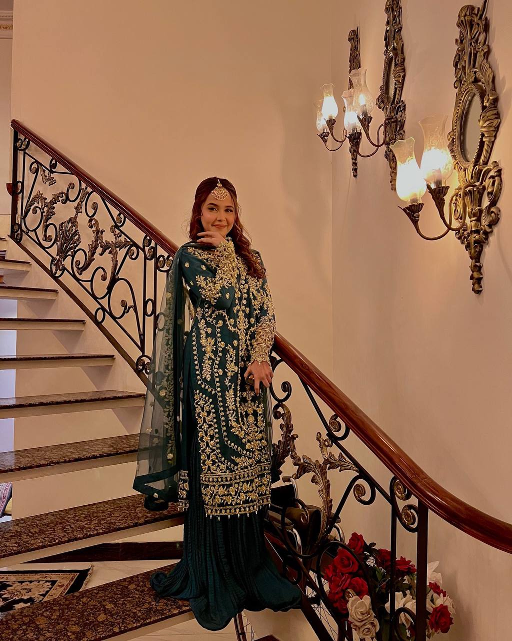Teal Heavy Faux Georgette Embroidered Palazzo Set with 5mm Sequin & Rivet Moti Work, Fancy Latkan Border & Dupatta