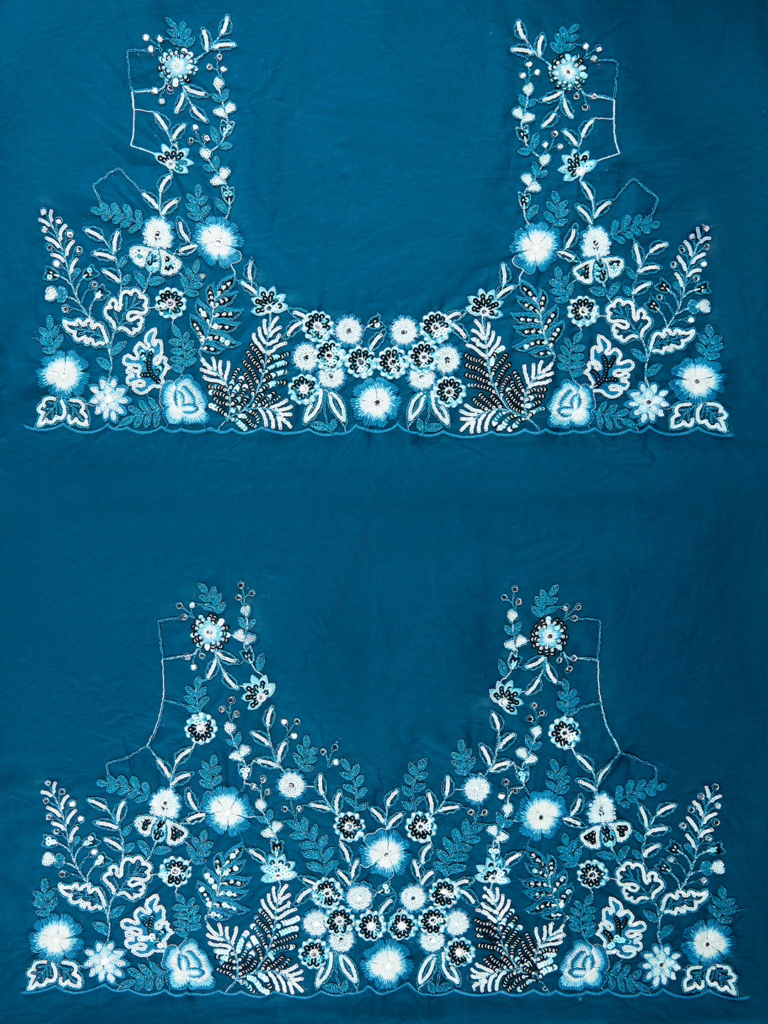 Teal Net Sequins, Mirror and thread embroidery Semi-Stitched Lehenga choli & Dupatta