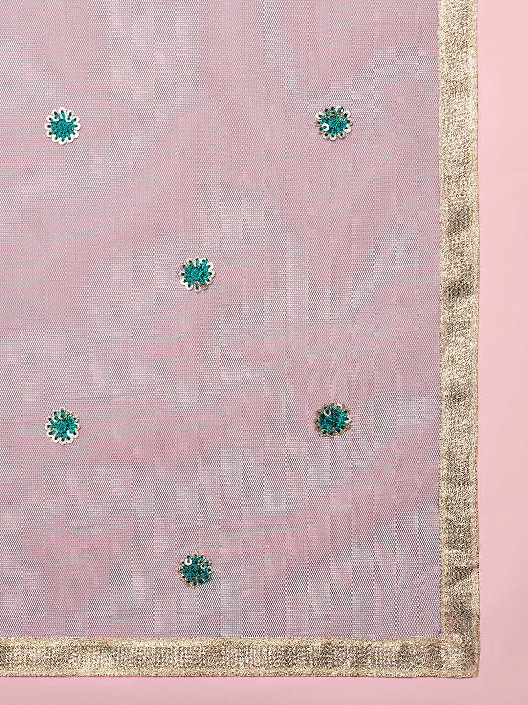 Teal Net Sequinse Work Semi-Stitched Lehenga & Unstitched Blouse, Dupatta