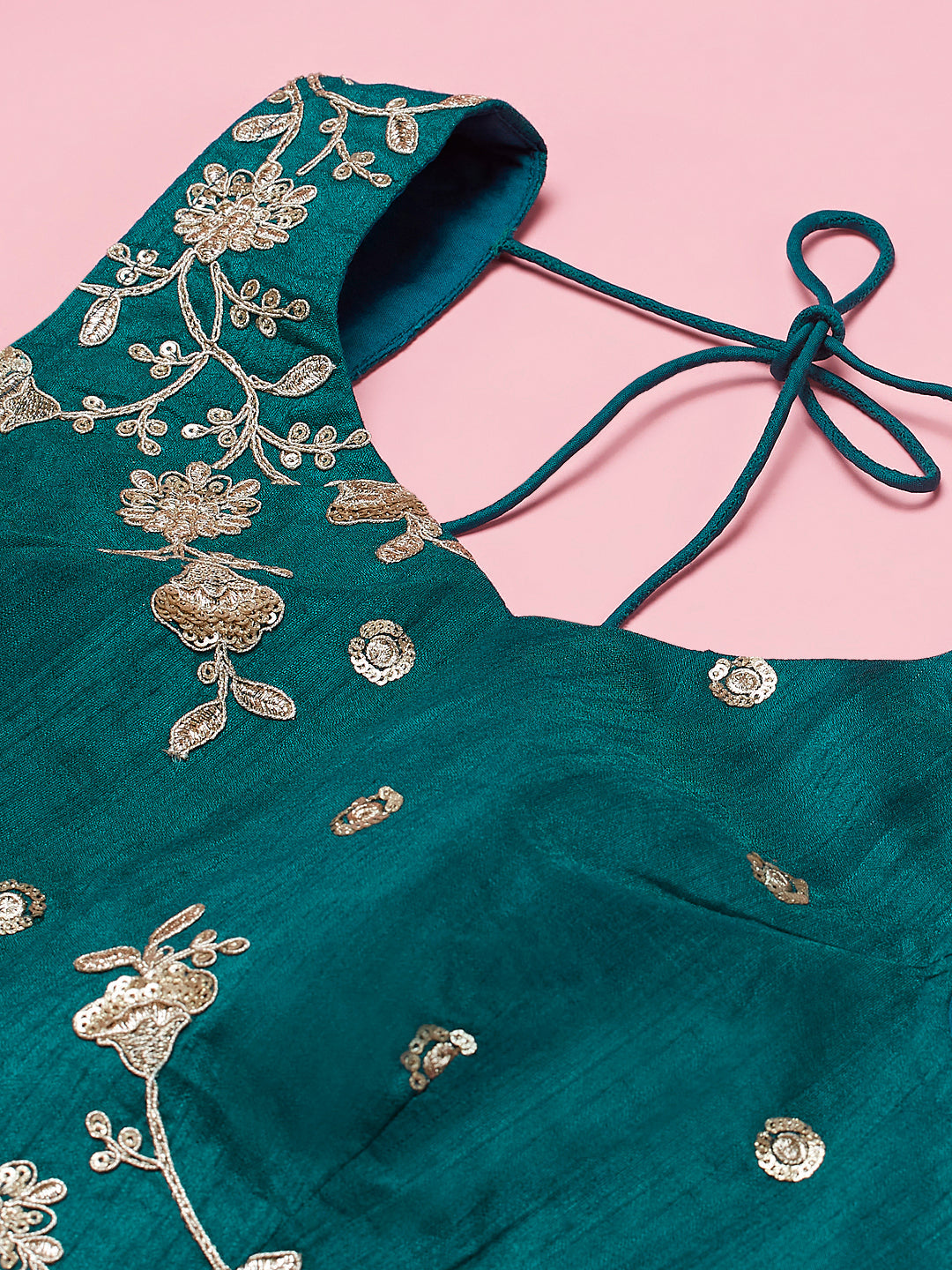 Teal Net Sequinse Work Semi-Stitched Lehenga & Unstitched Blouse, Dupatta