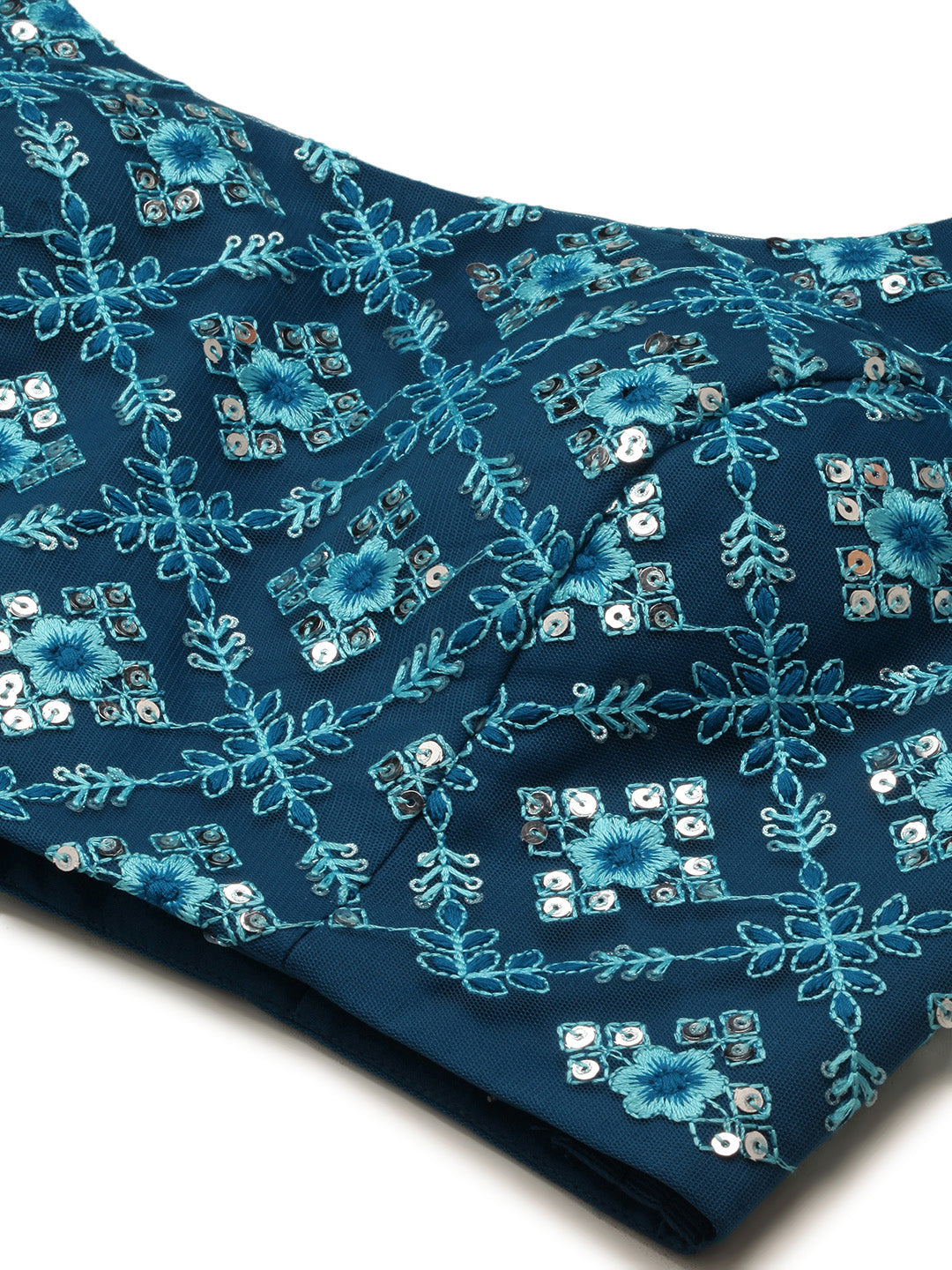 Teal Net Sequinse Work Semi-Stitched Lehenga & Unstitched Blouse, Dupatta
