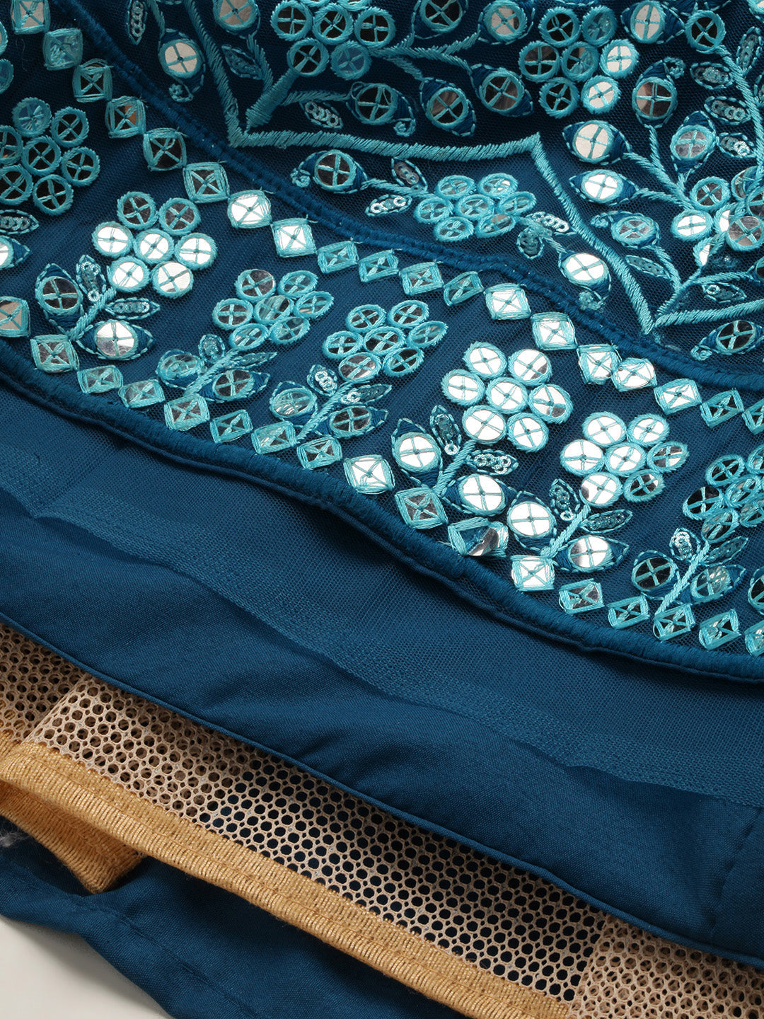 Teal Net Sequinse Work Semi-Stitched Lehenga & Unstitched Blouse, Dupatta