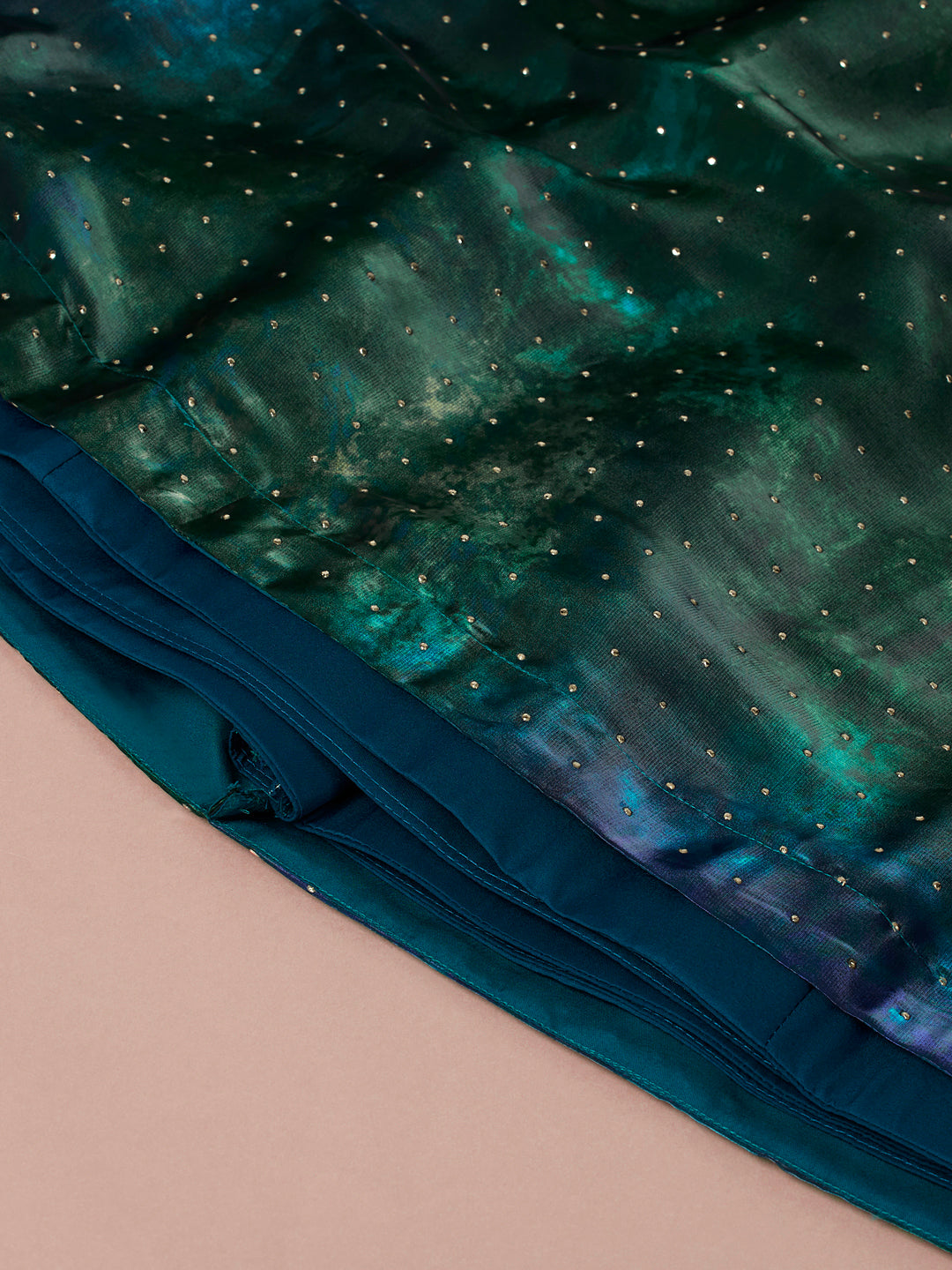 Teal Organza Digital Shibori Printed Semi-Stitched Lehenga choli & Dupatta