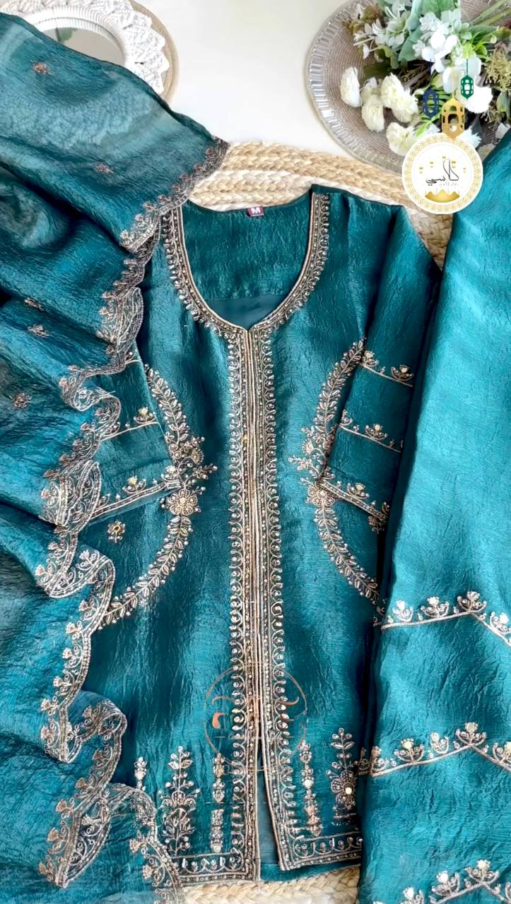 Teal Premium Designer Readymade Top, Plazzo & Dupatta Collection – Party Wear Edition