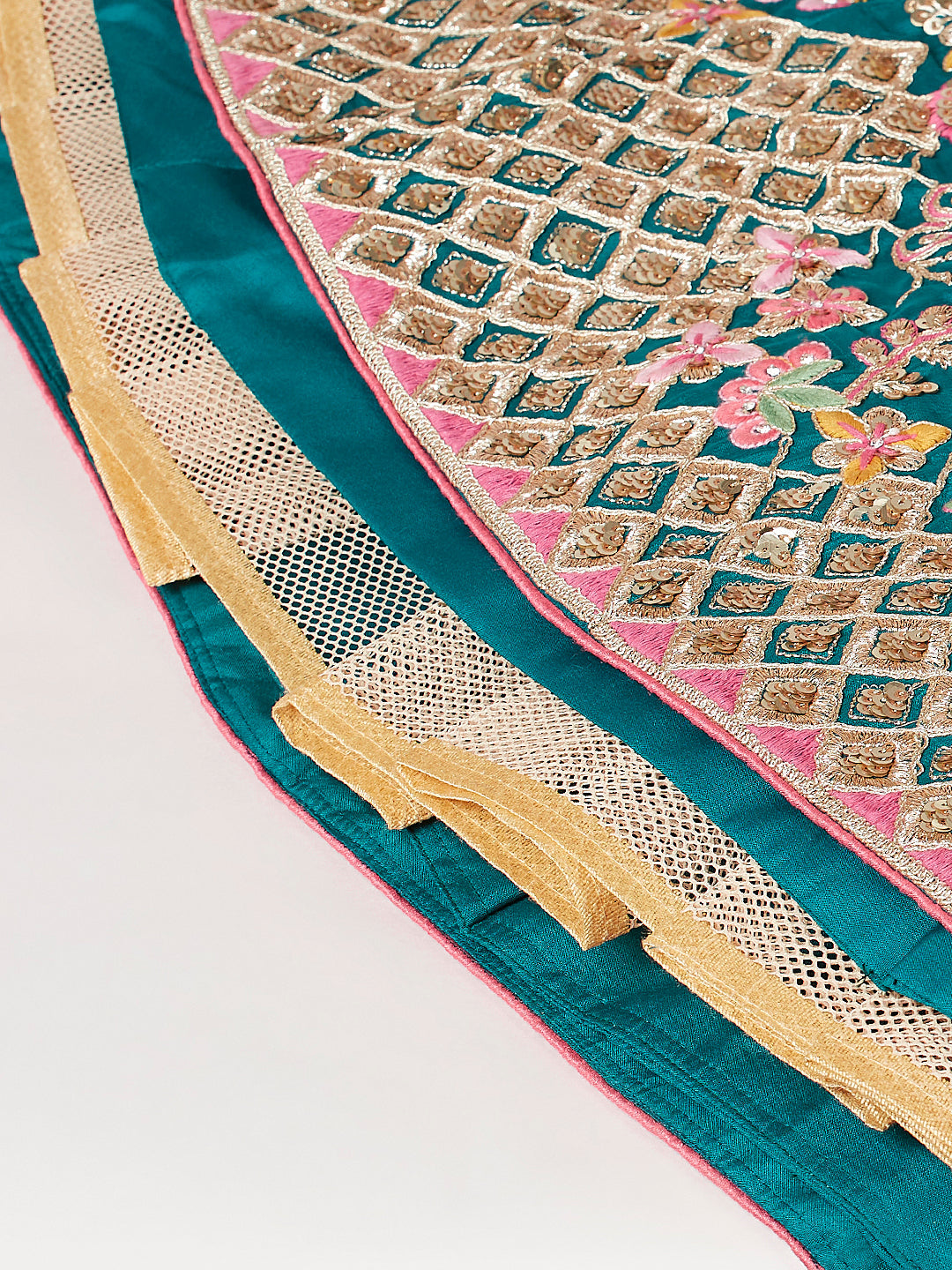 Teal Pure Georgette Sequinse Work Semi-Stitched Lehenga & Unstitched Blouse with Dupatta